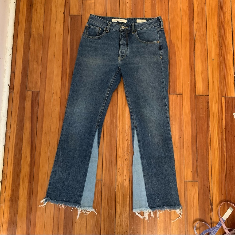 Pilcro colorblock flare raw hem bootcut jeans 26